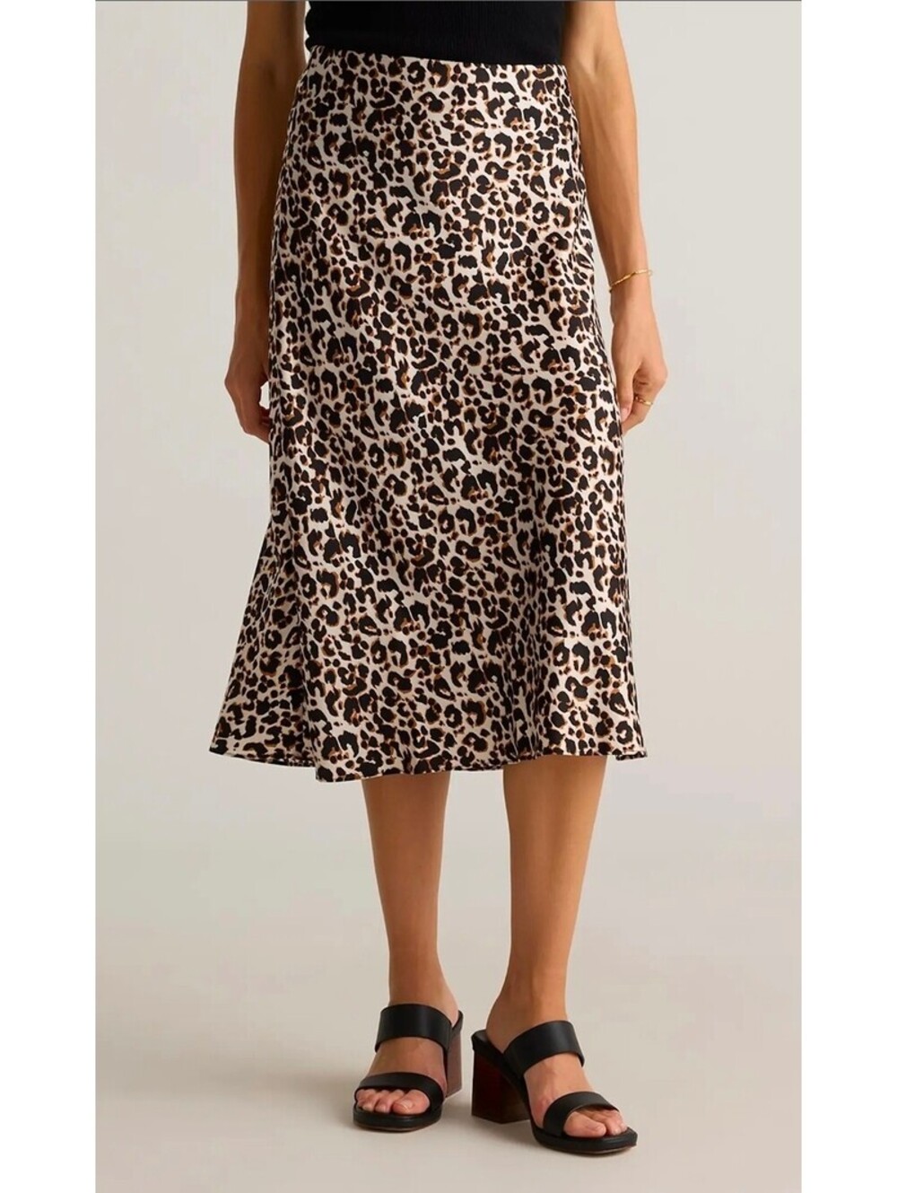Quince Women's Leopard Print 100% Silk Midi Skirt XL NEW